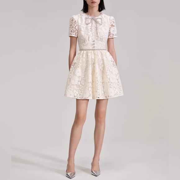 Self-Portrait Dresses & Skirts - Self-Portrait Crystal Embellished Lace Bow Mini Dress